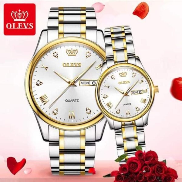 Olevs Silver White Couple Watch